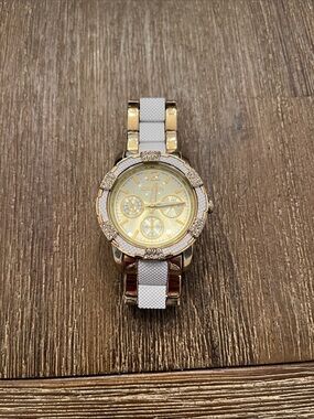 Gruen Women’s Watch Gold and White Chunky Oversized Rhinestones EUC